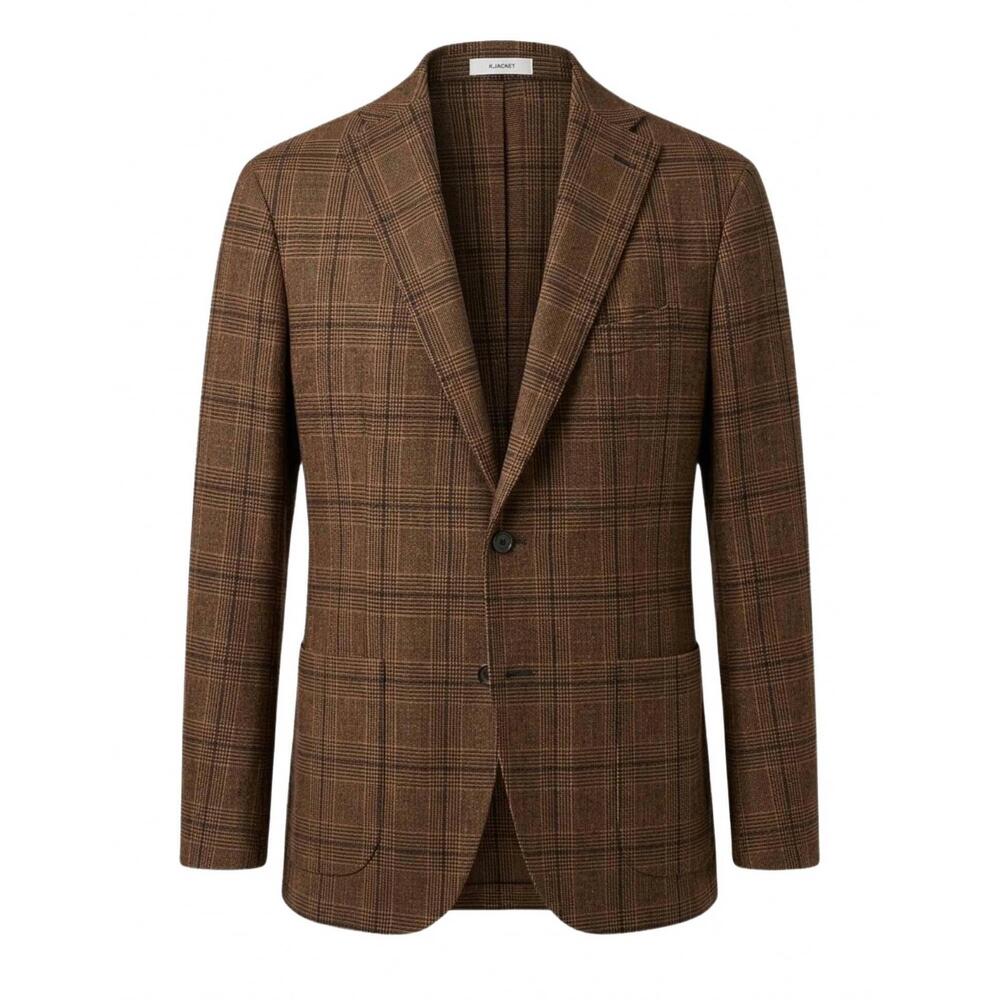 NEW BOGLIOLI men's prince of wales soft jacket in brown